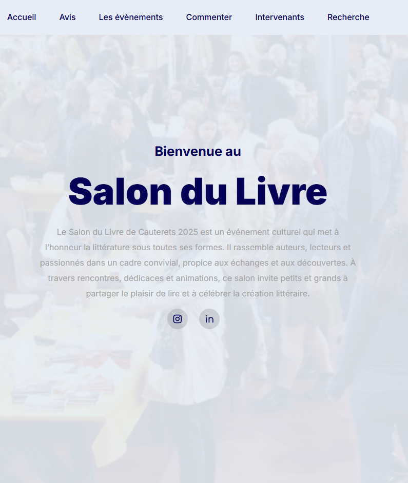 Site internet : https://vnn5405a.mmiweb.iut-tlse3.fr/SAE_301_TEST/Salon_du_livre/index.php